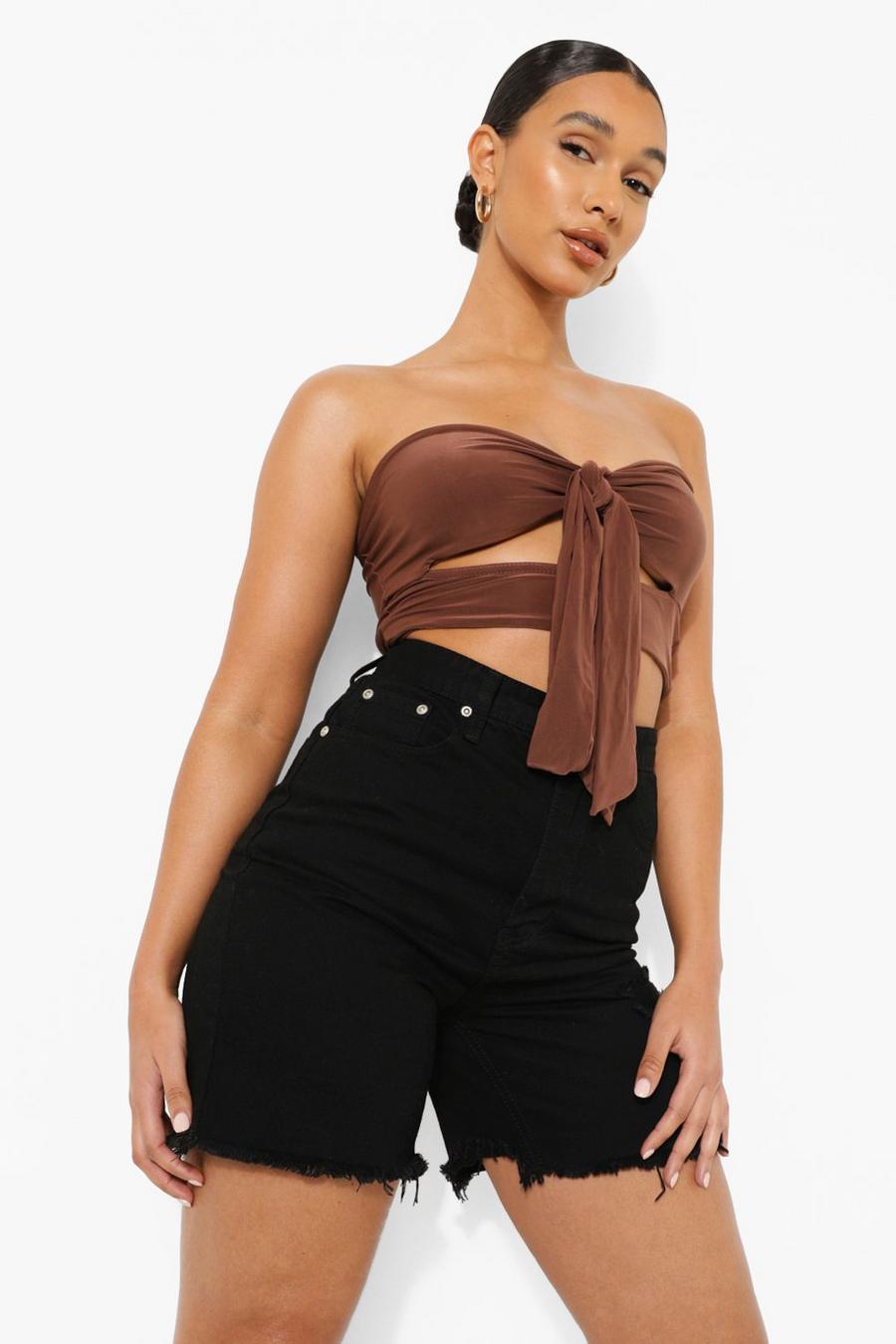 Chocolate Slinky Cut Out Halter Top image number 1