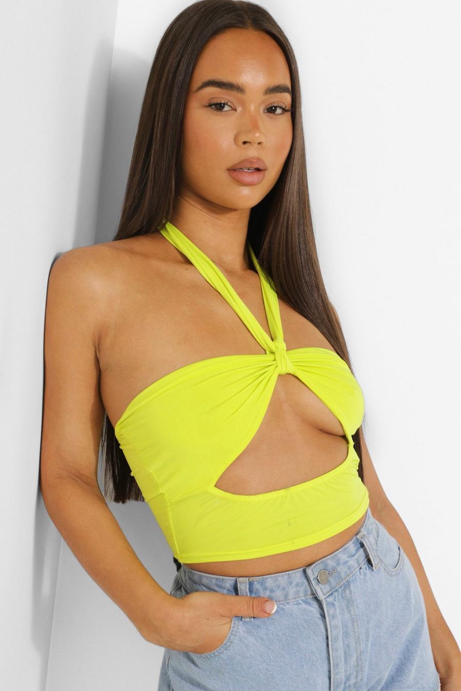 Lime Slinky Cut Out Halter Top image number 1