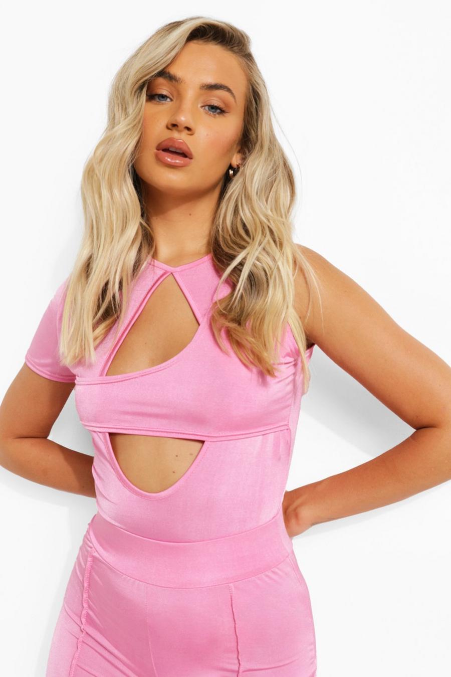 Pink Cut Out Slinky Bodysuit image number 1
