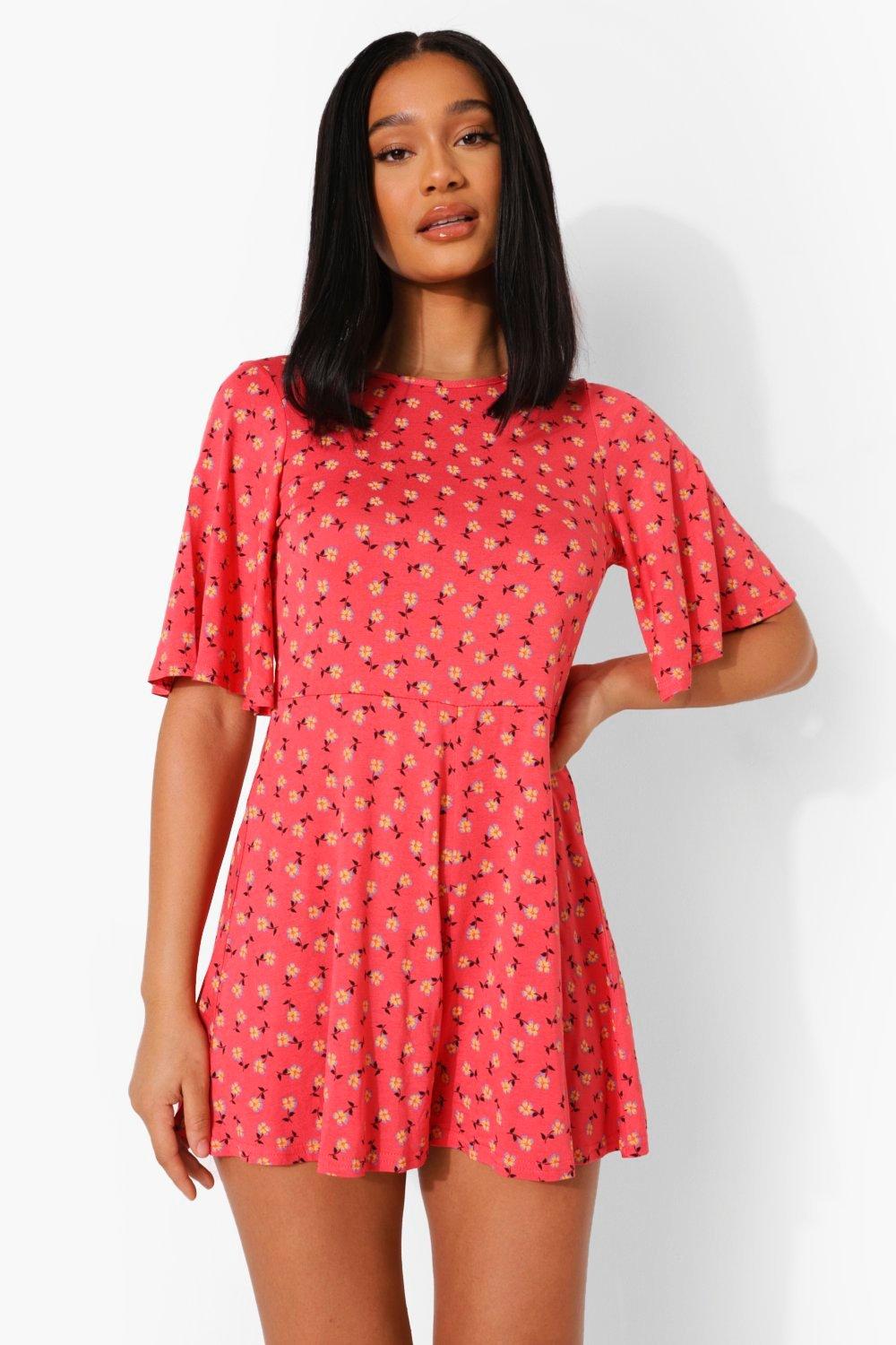 Women's Ditsy Floral Flared Sleeve Playsuit | Boohoo UK
