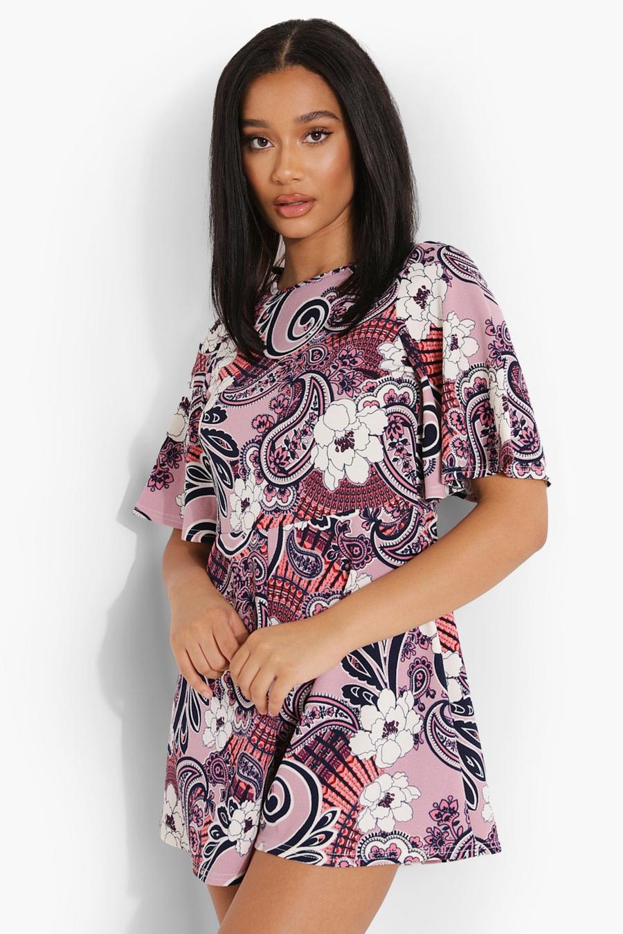 Pink Paisley Print Opend Back Playsuit image number 1