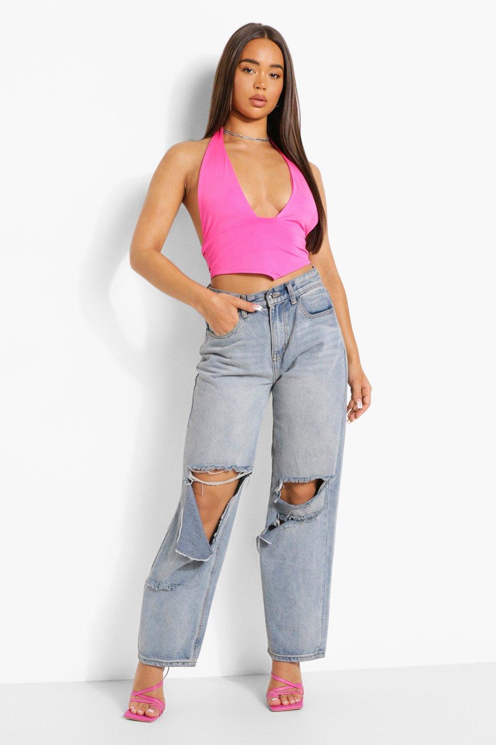 Halter Dipped Hem Crop Top