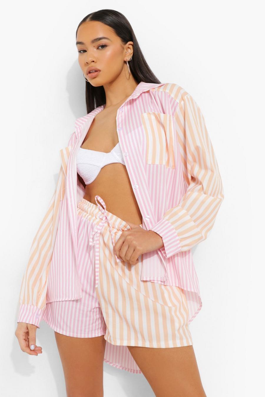 Pink Contrast Stripe Relaxed Fit Shirt image number 1