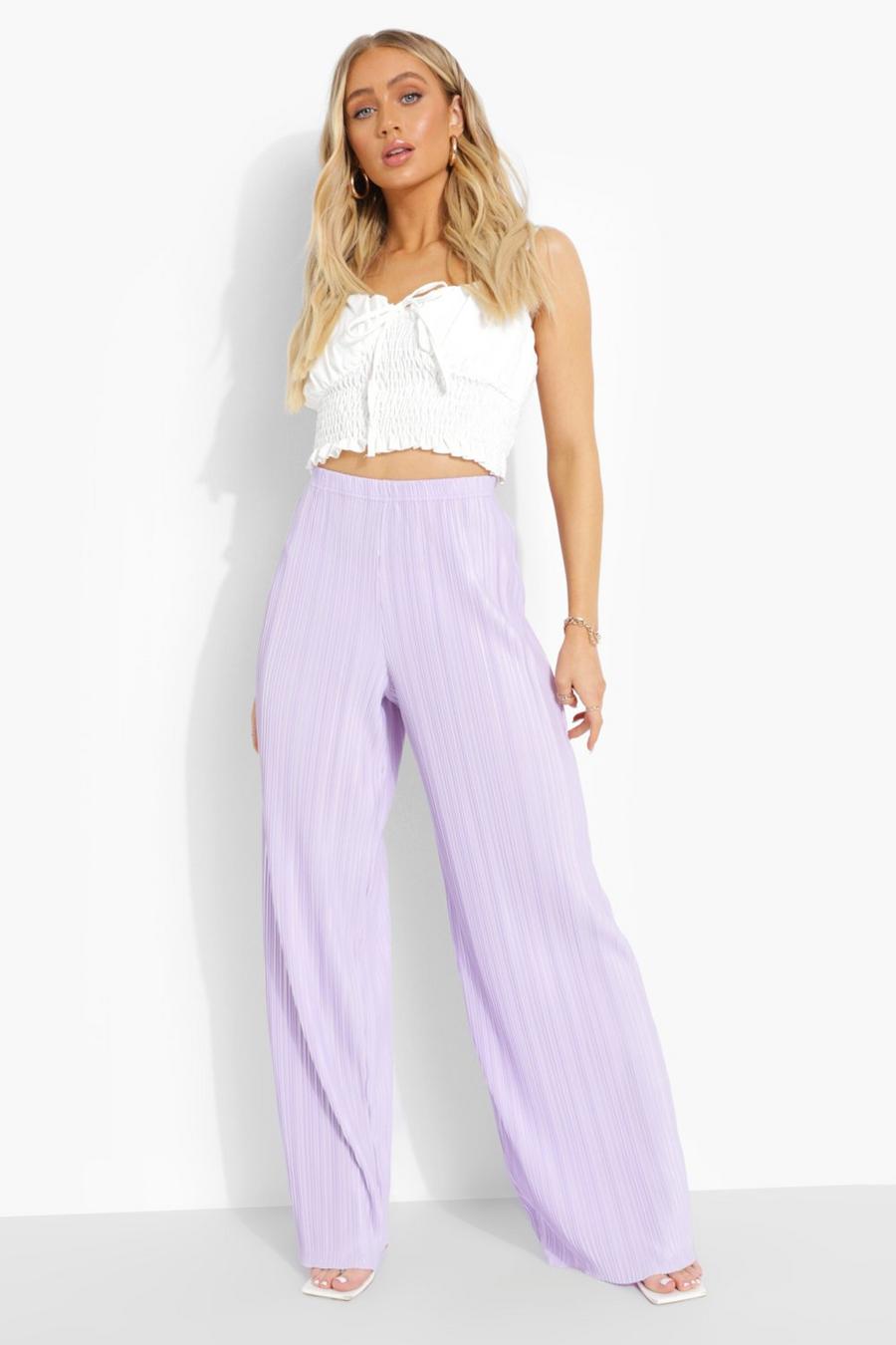 Lilac Plisse Wide Leg Trousers image number 1