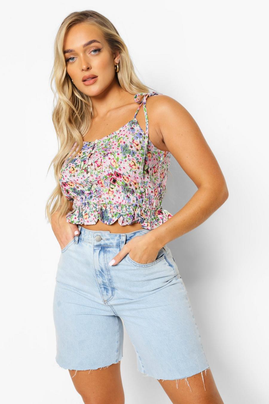 Pink Floral Peplum Camisole image number 1