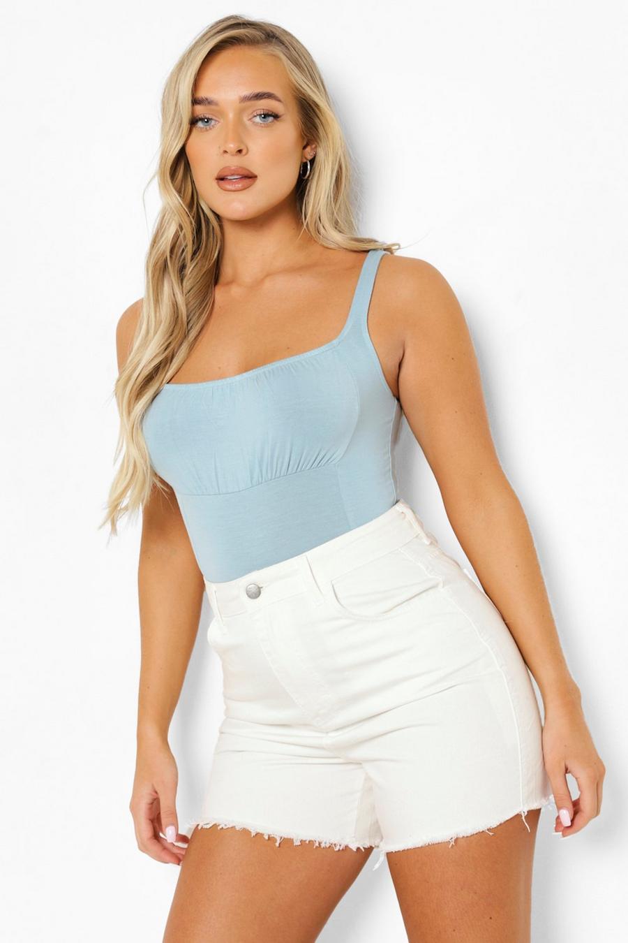 Pale blue Ruched Sleeveless Bodysuit image number 1