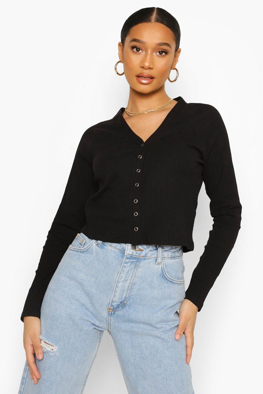 Black Button Through Cropped Top image number 1