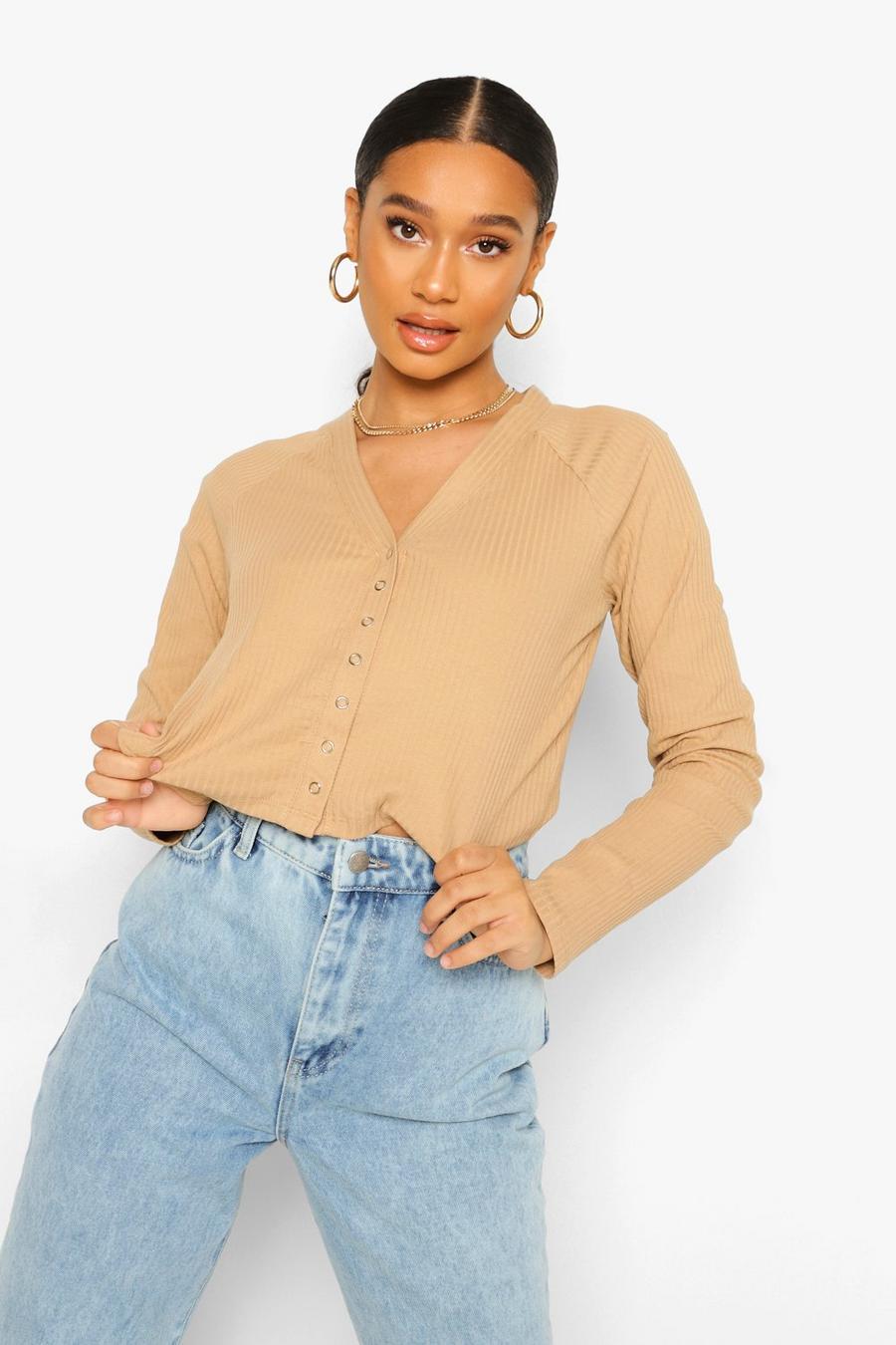 Taupe Button Through Cropped Top image number 1