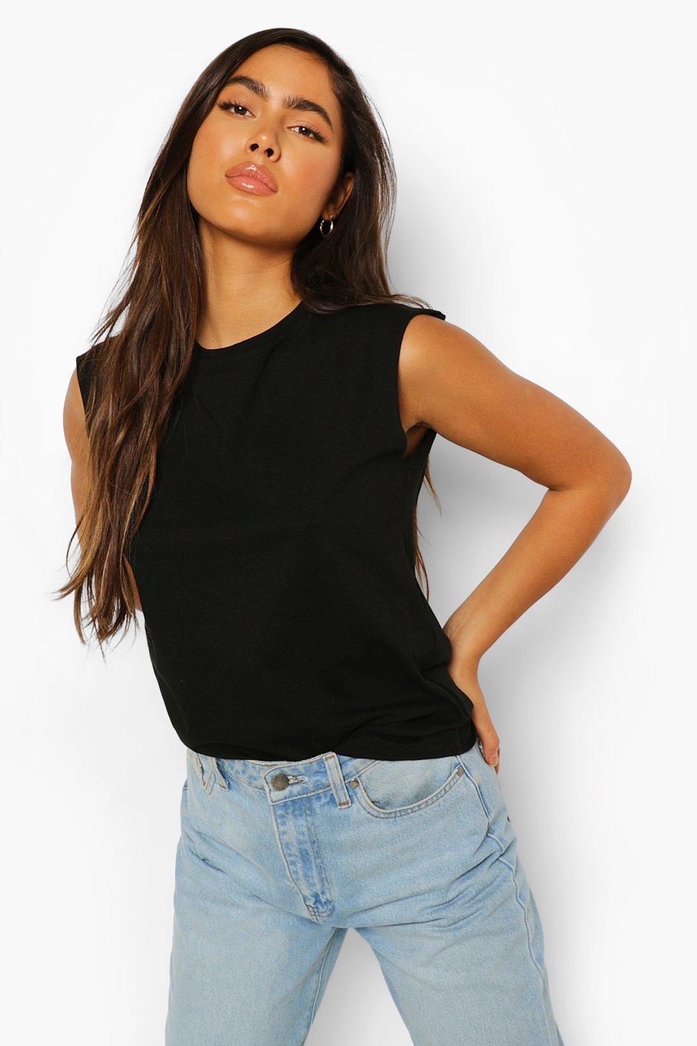 womens black sleeveless tops