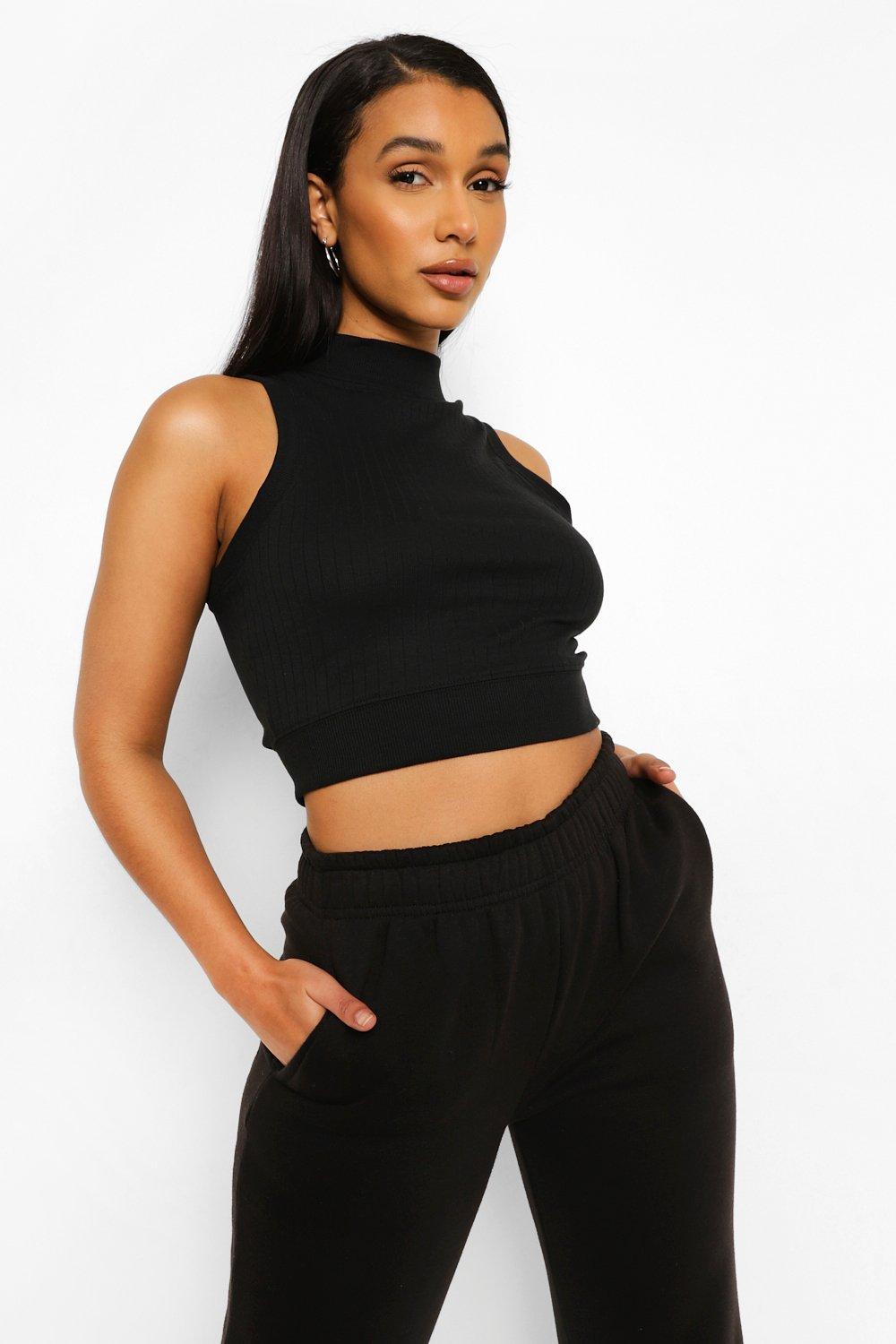 Women's Black High Neck Crop Top