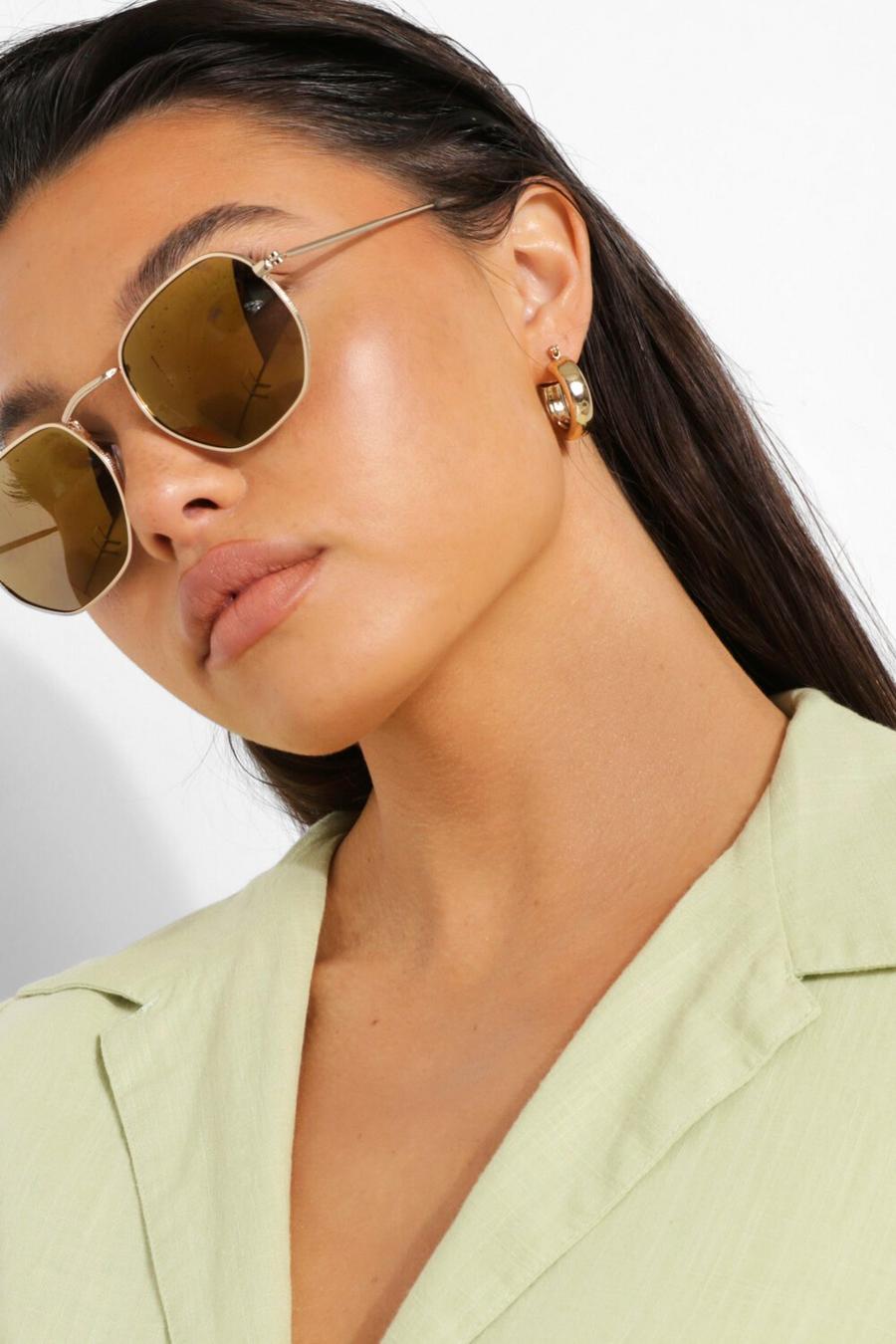 Brown marrón Rounded Metal Frame Sunglasses
