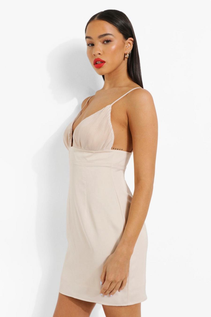 Nude Plunge Strappy Mini Bodycon Dress image number 1