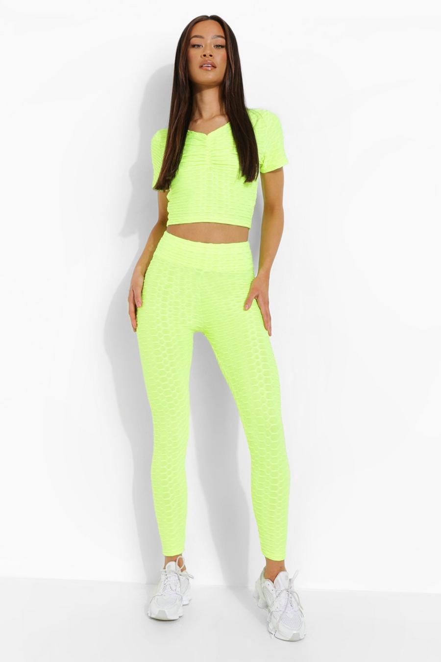Neon-lime Neon Textured Ruched Booty Boost Gym Leggings image number 1