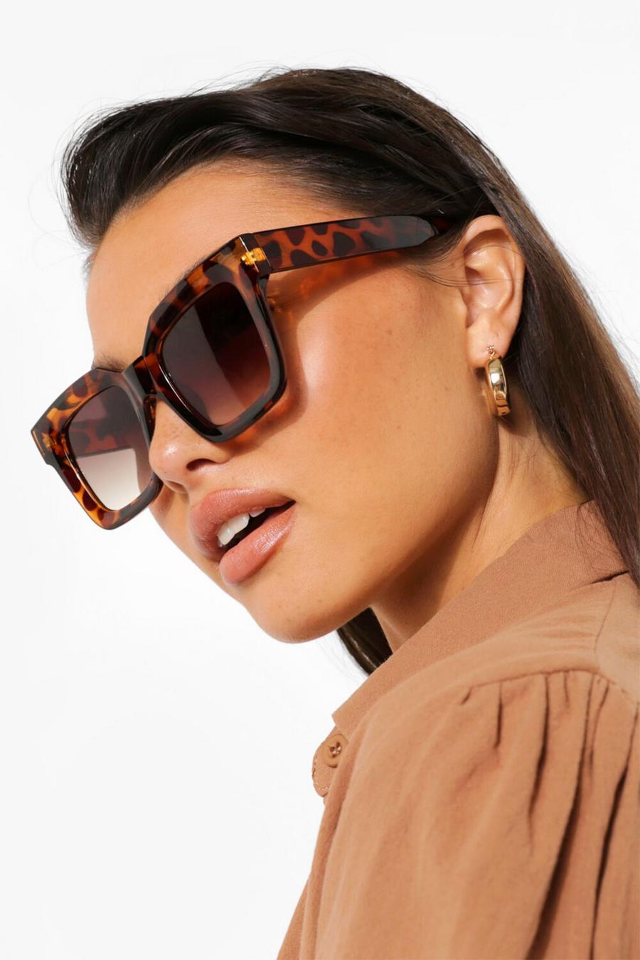 Brown Super Chunky Tort Square Sunglasses image number 1