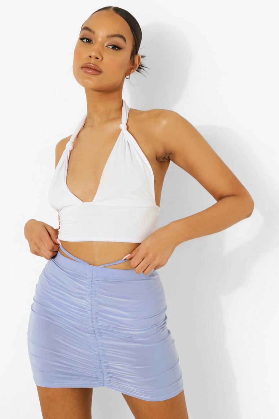 Blue Strappy Waist Ruched Mini Skirt image number 1