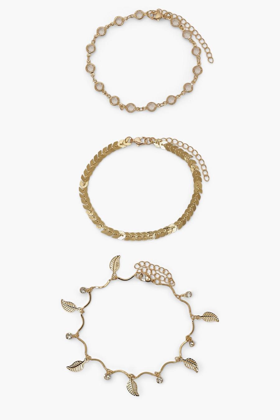 Gold metallizzato 3 Pack Charm Anklet Set