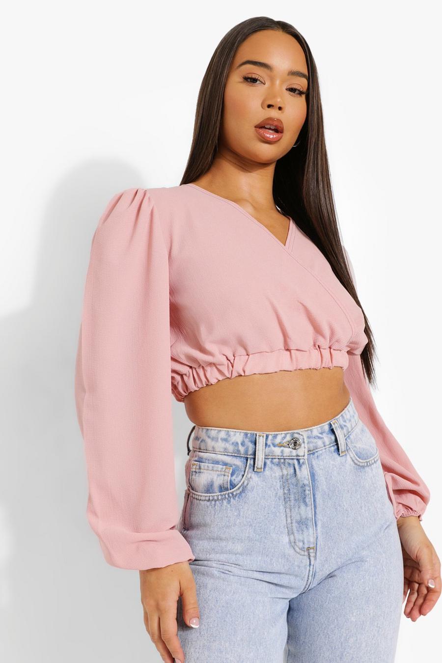 Blush Woven Wrap Front Balloon Sleeve Blouse image number 1