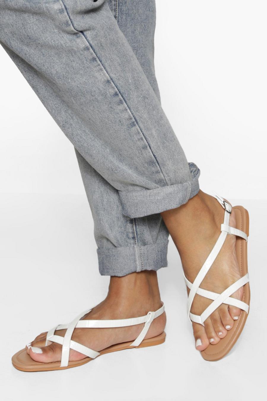 White Wide Fit Croc Toe Post Basic Strappy Sandal image number 1
