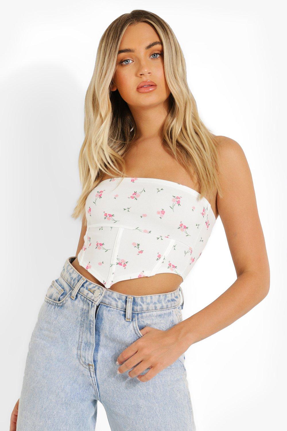 Strappy Rose Embroidery Corset Crop Top