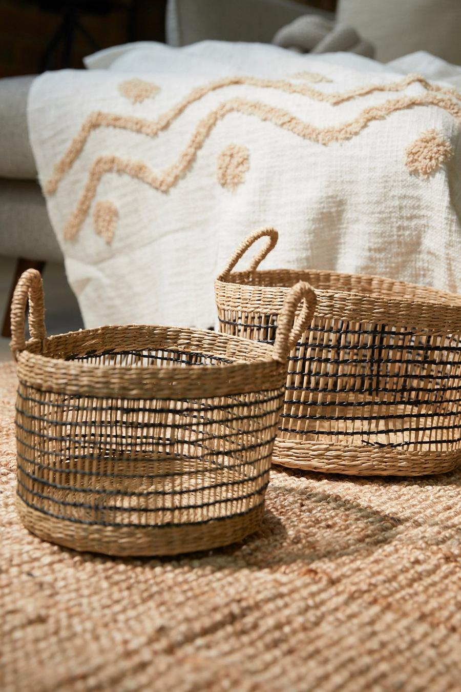 Natural beige Seagrass Open Weave Baskets - Set Of 2 image number 1