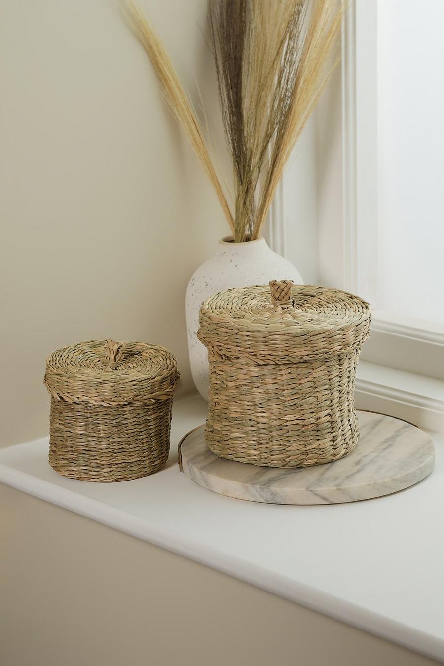 Natural Seagrass Baskets With Lid - Set Of 2 image number 1