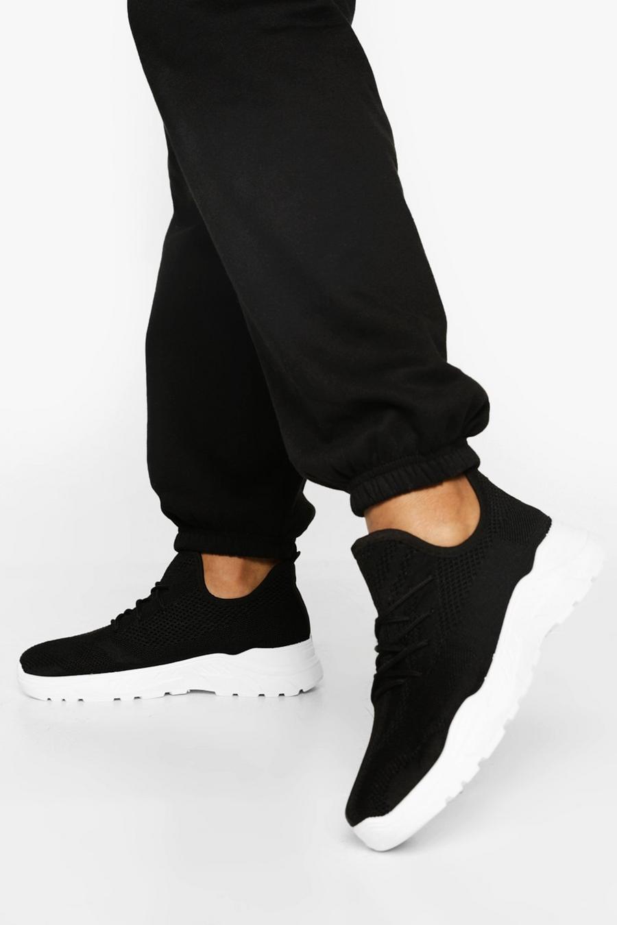 Zapatillas deportivas de punto con cordones, Negro/blanco image number 1