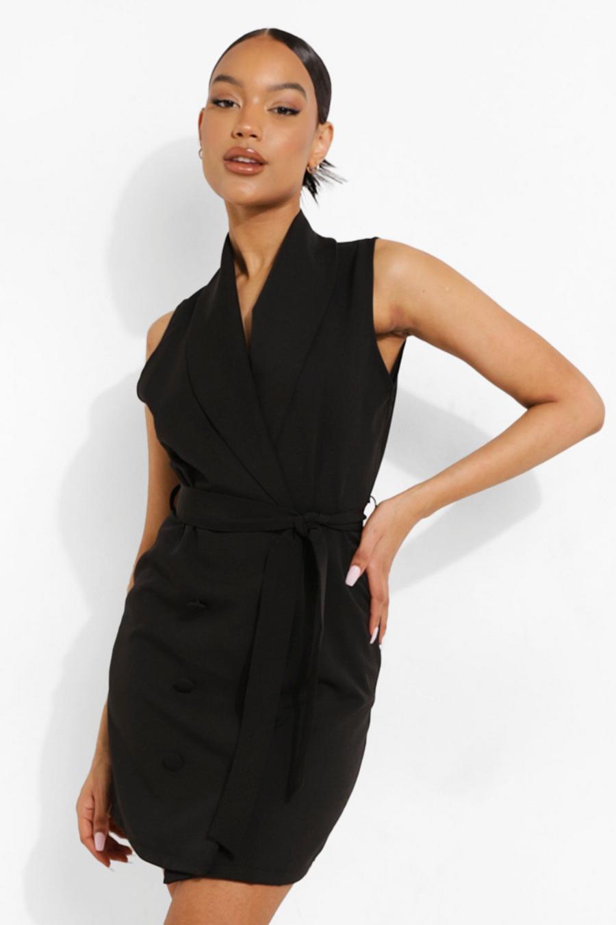 Black Double Breasted Tailored Blazer Dress image number 1