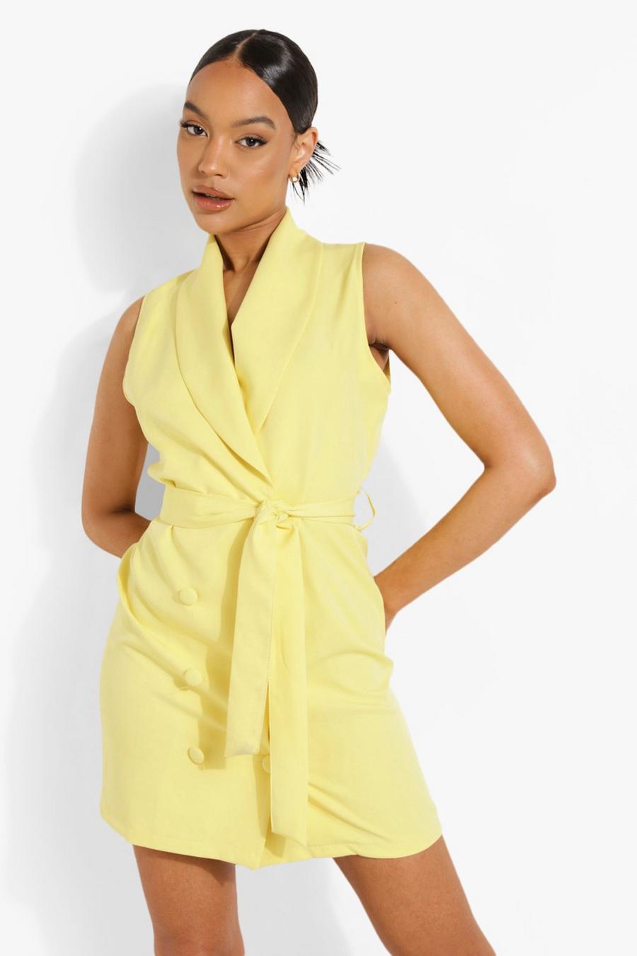 Yellow Double Breasted Tailored Blazer Dress image number 1