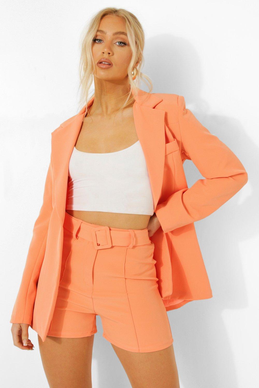 Coral Seam Front Belted Tailored Shorts