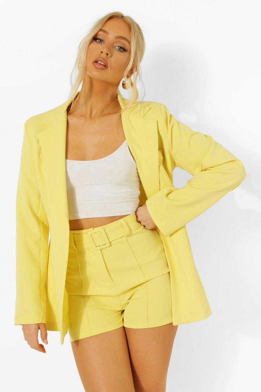 Lemon yellow Seam Front Belted Tailored Shorts