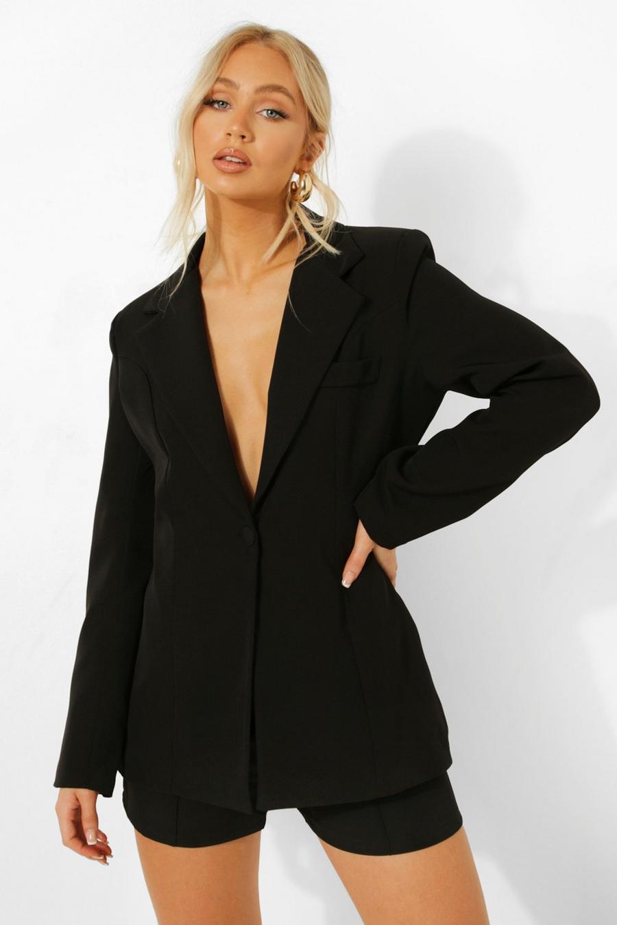 Black Fitted Tailored Blazer image number 1