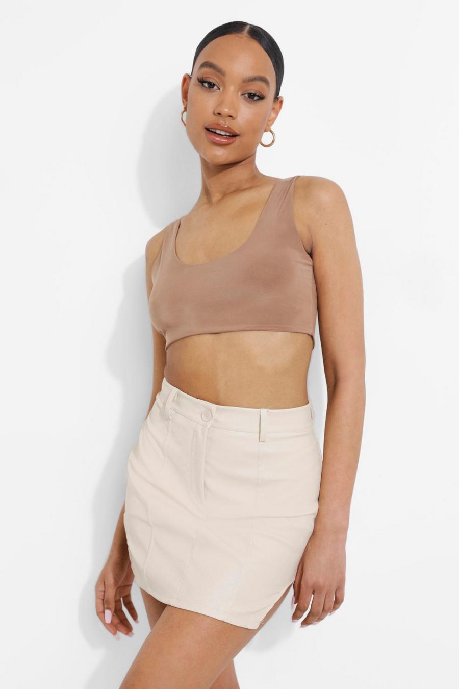 Cream Cut Out Hem Faux Leather Mini Skirt image number 1