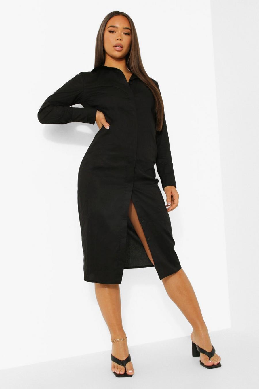 Black Slim Fit Midi Shirt Dress image number 1