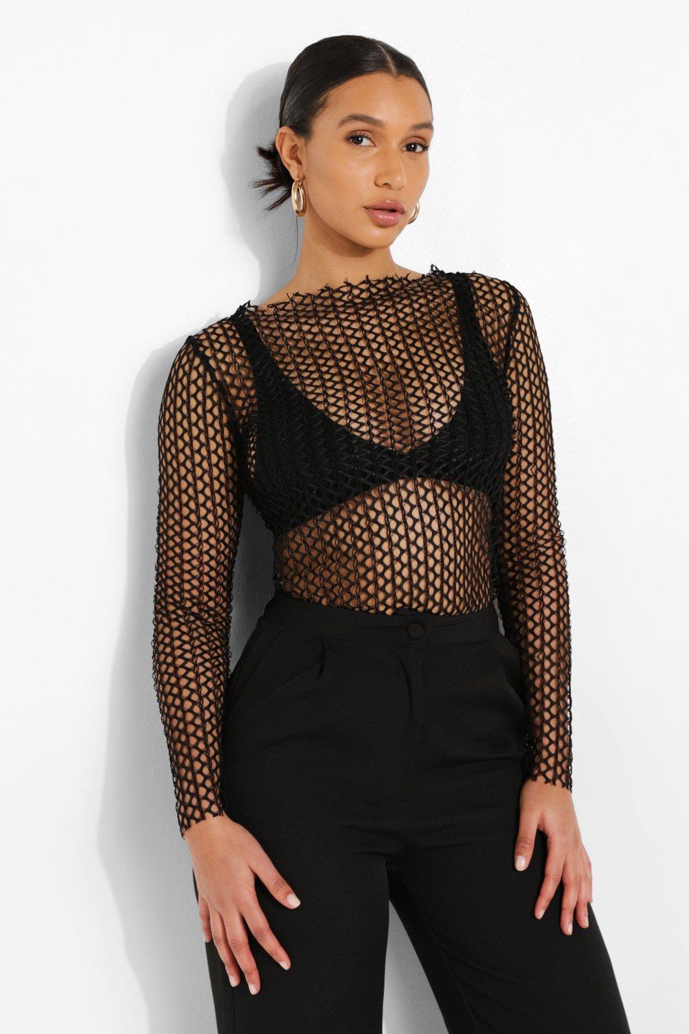 Black fishnet hot sale top