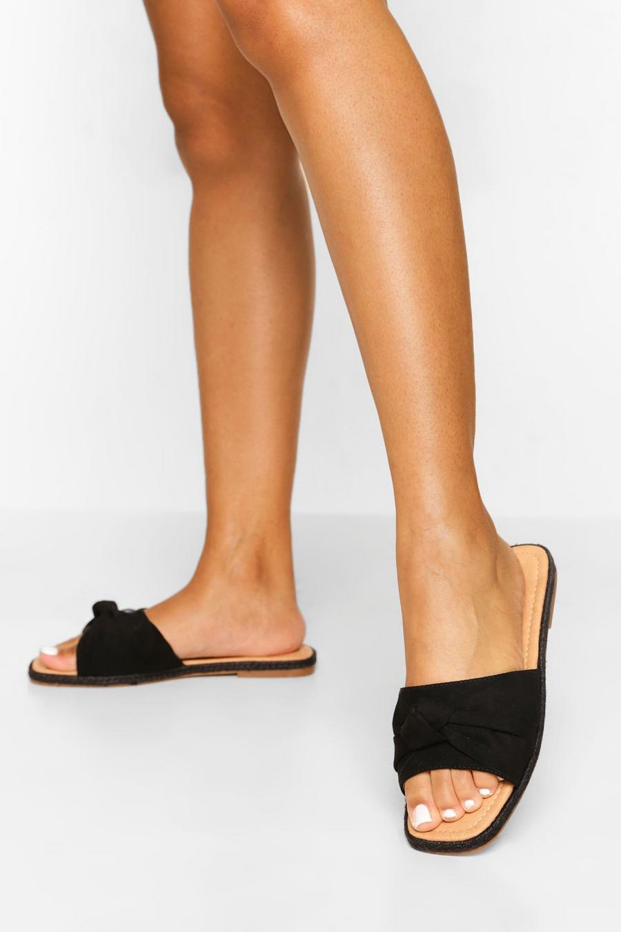 Black Suede Bow Detail Sandals image number 1