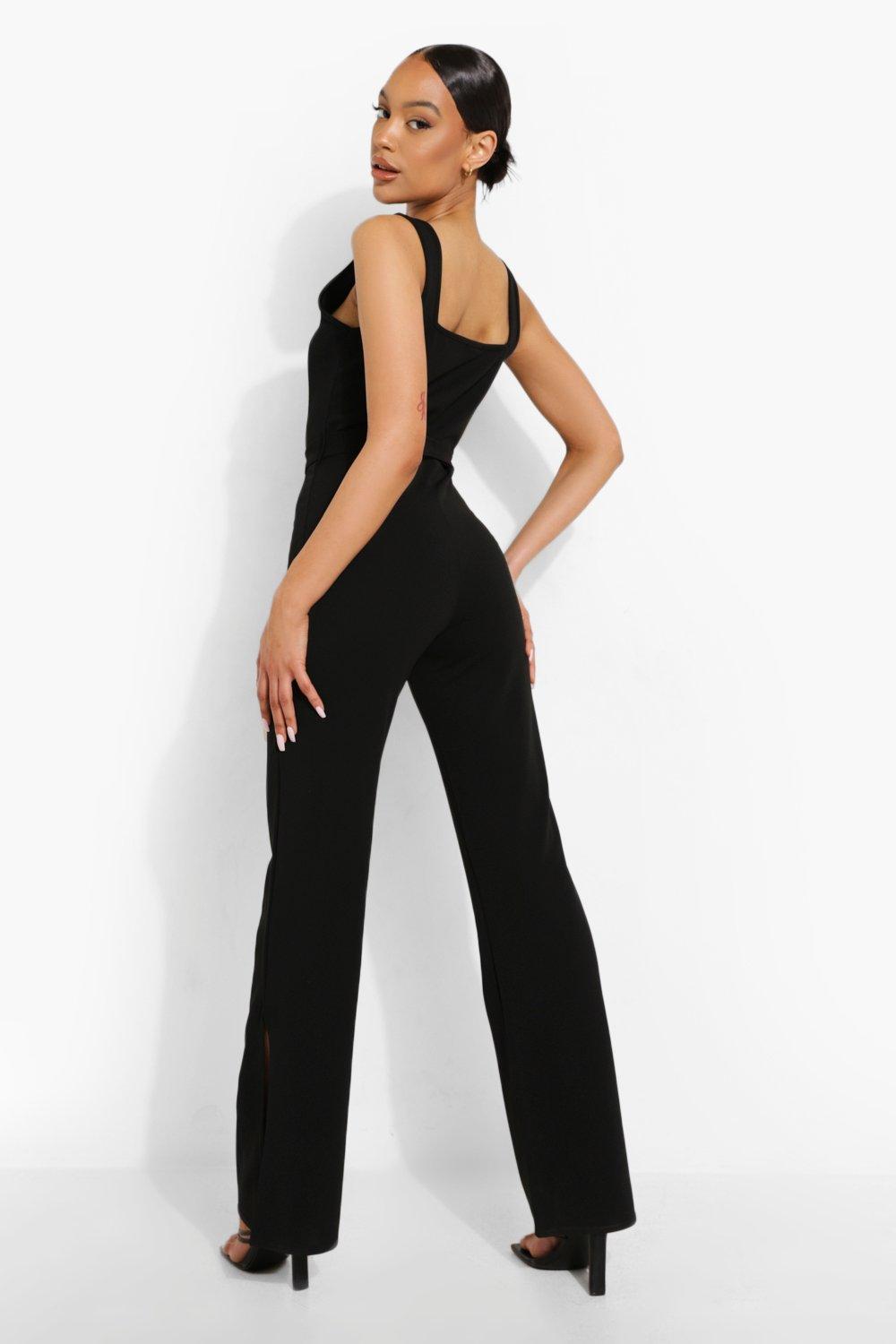 Square Neck Wide-Leg Long Sleeve Shapewear Jumpsuit