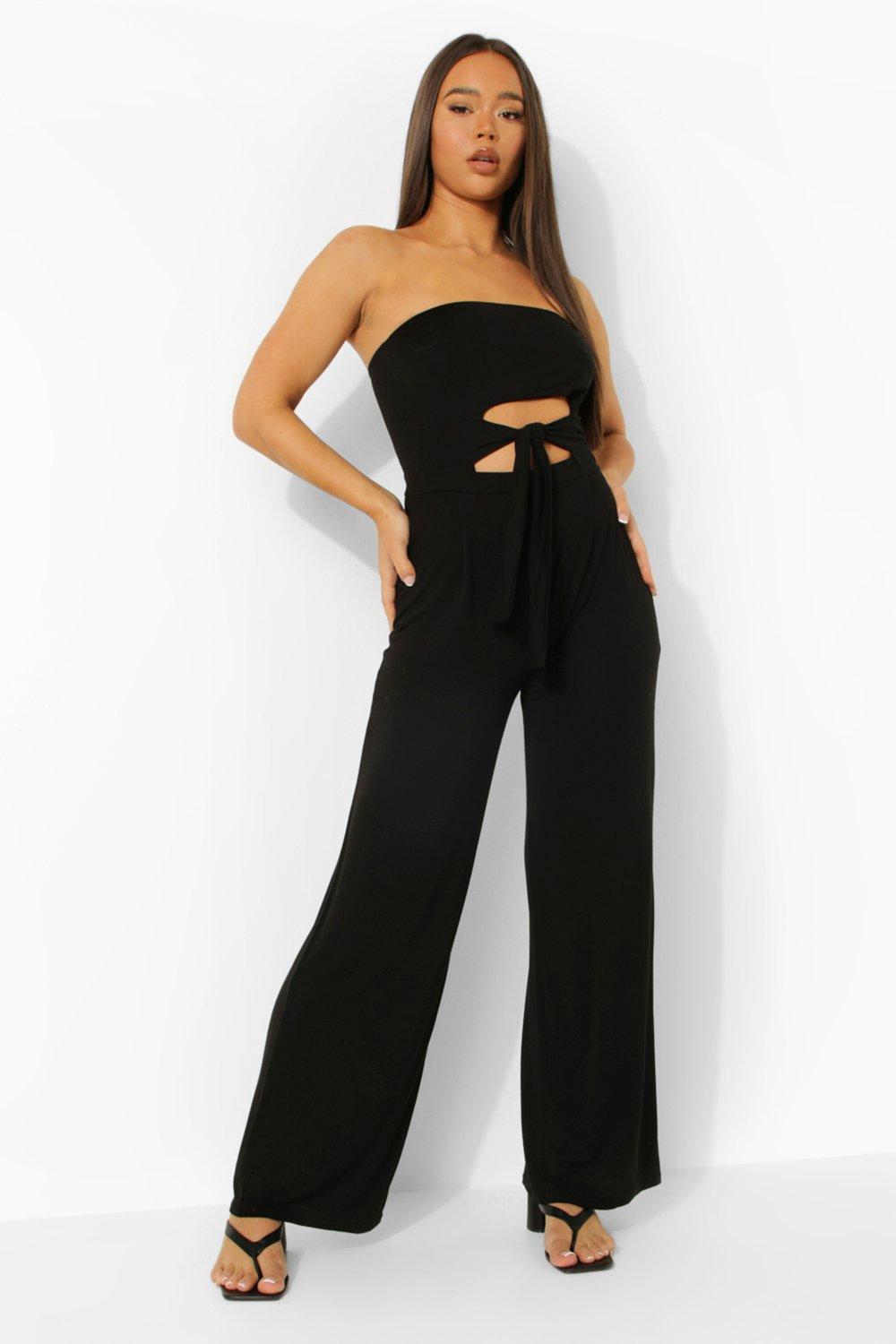 Bandeau Cut Out Tie Waist Wide Leg Jumpsuit boohoo NZ