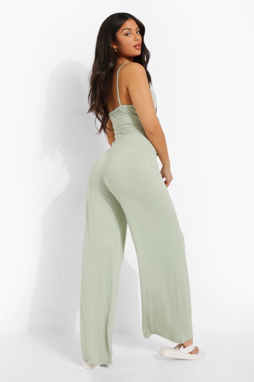 Tailored Linen Strappy Cut Out Detail Wide Leg Jumpsuit