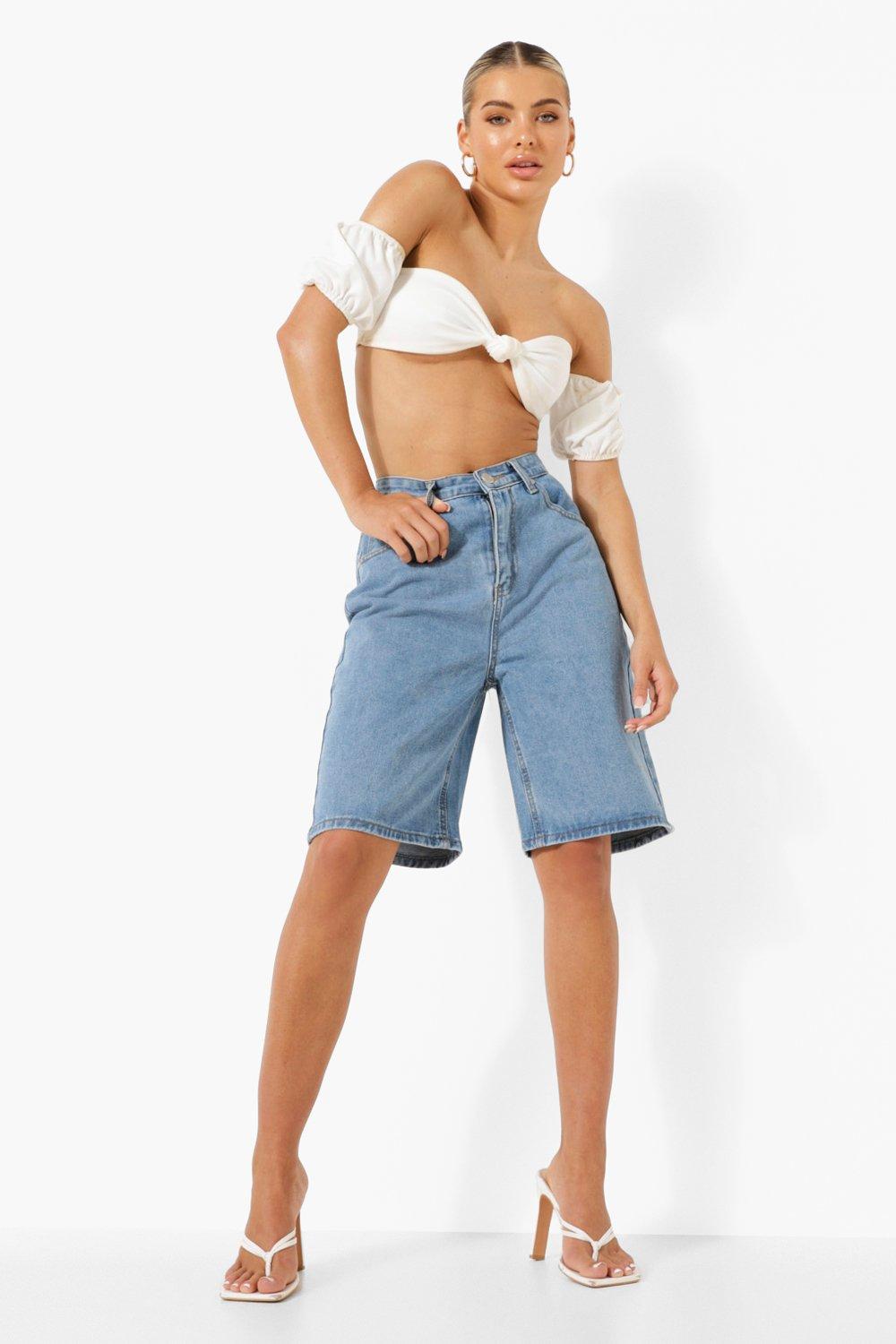 womens denim dad shorts