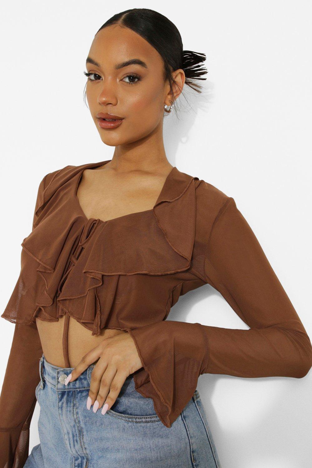 Chocolate mesh sale ruffle blouse