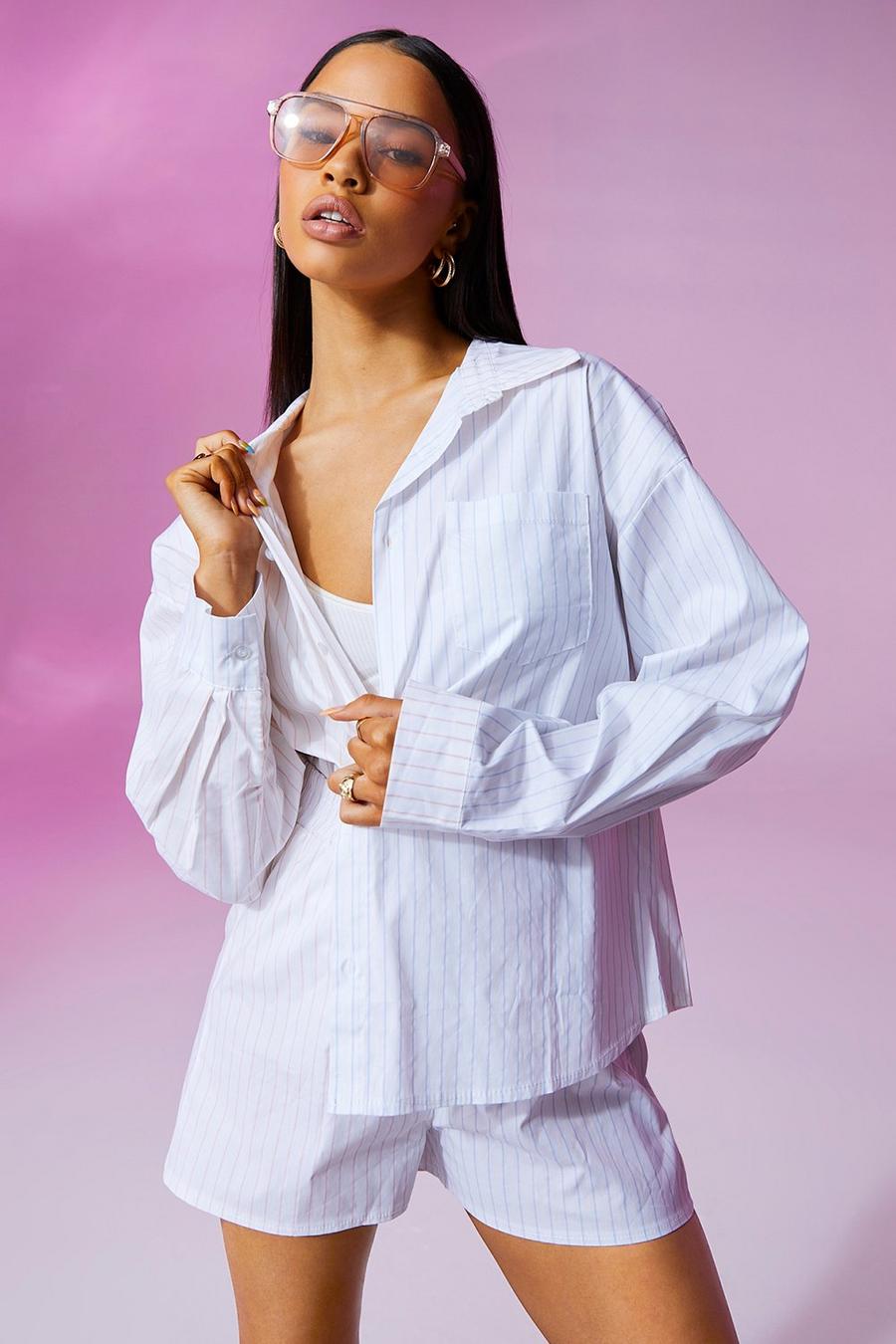 Baby pink Color Block Pinstripe Oversized Shirt image number 1