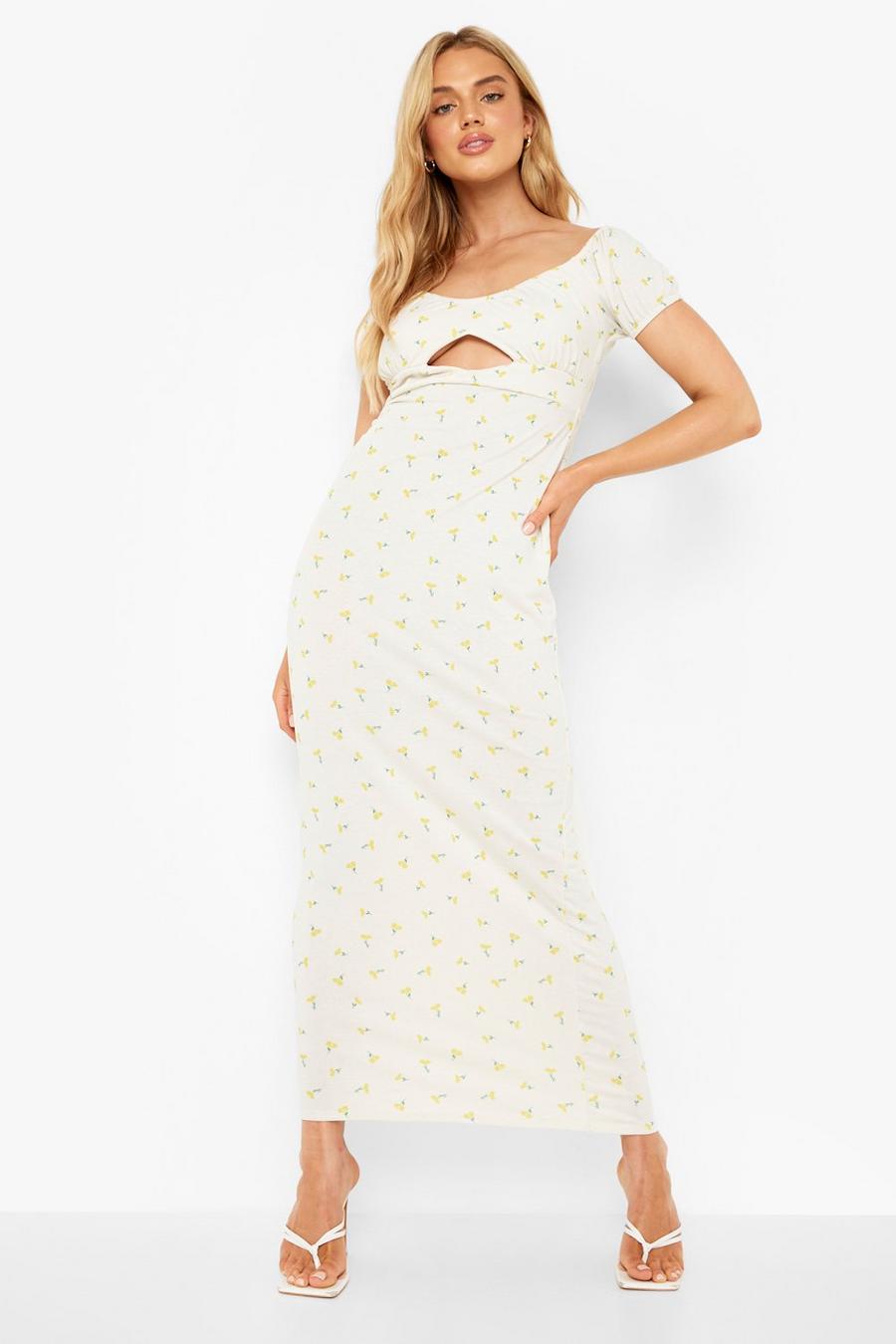White Cut Out Floral Maxi Dress image number 1