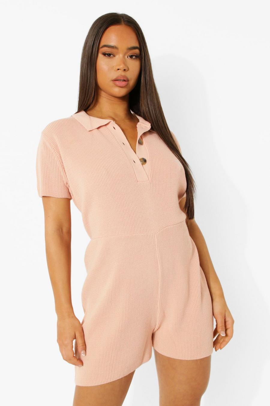 Nude Short Sleeve Knitted Playsuit image number 1