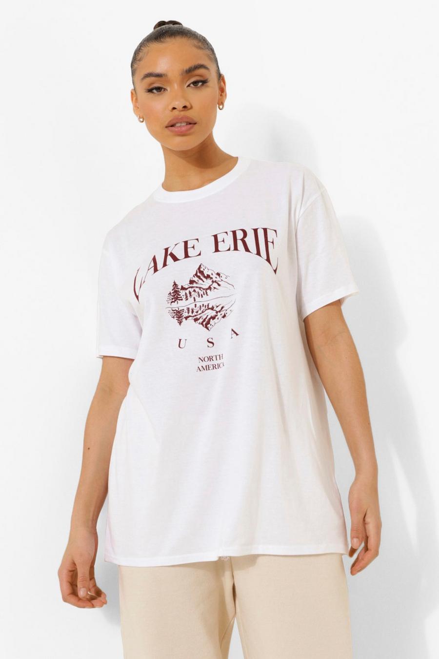 White Oversized Lake Erie T-Shirt image number 1