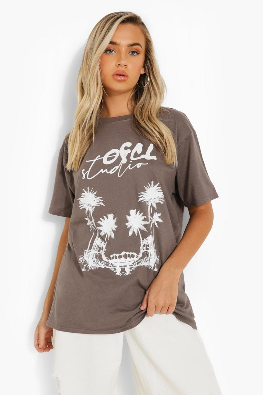 Charcoal Oversized T-Shirt Met Opdruk image number 1