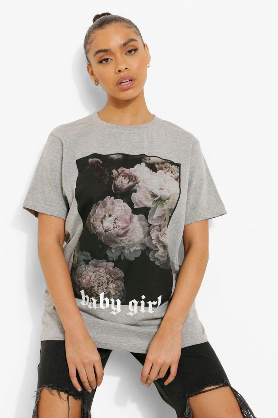 Grey marl Baby Girl Printed Oversized T-shirt image number 1