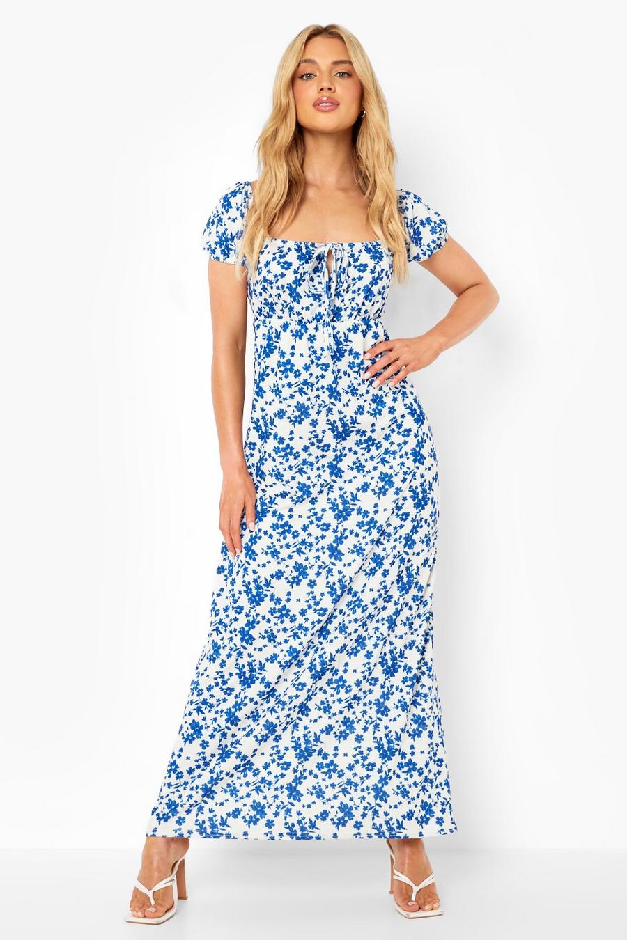 White Floral Square Neck Maxi Dress image number 1