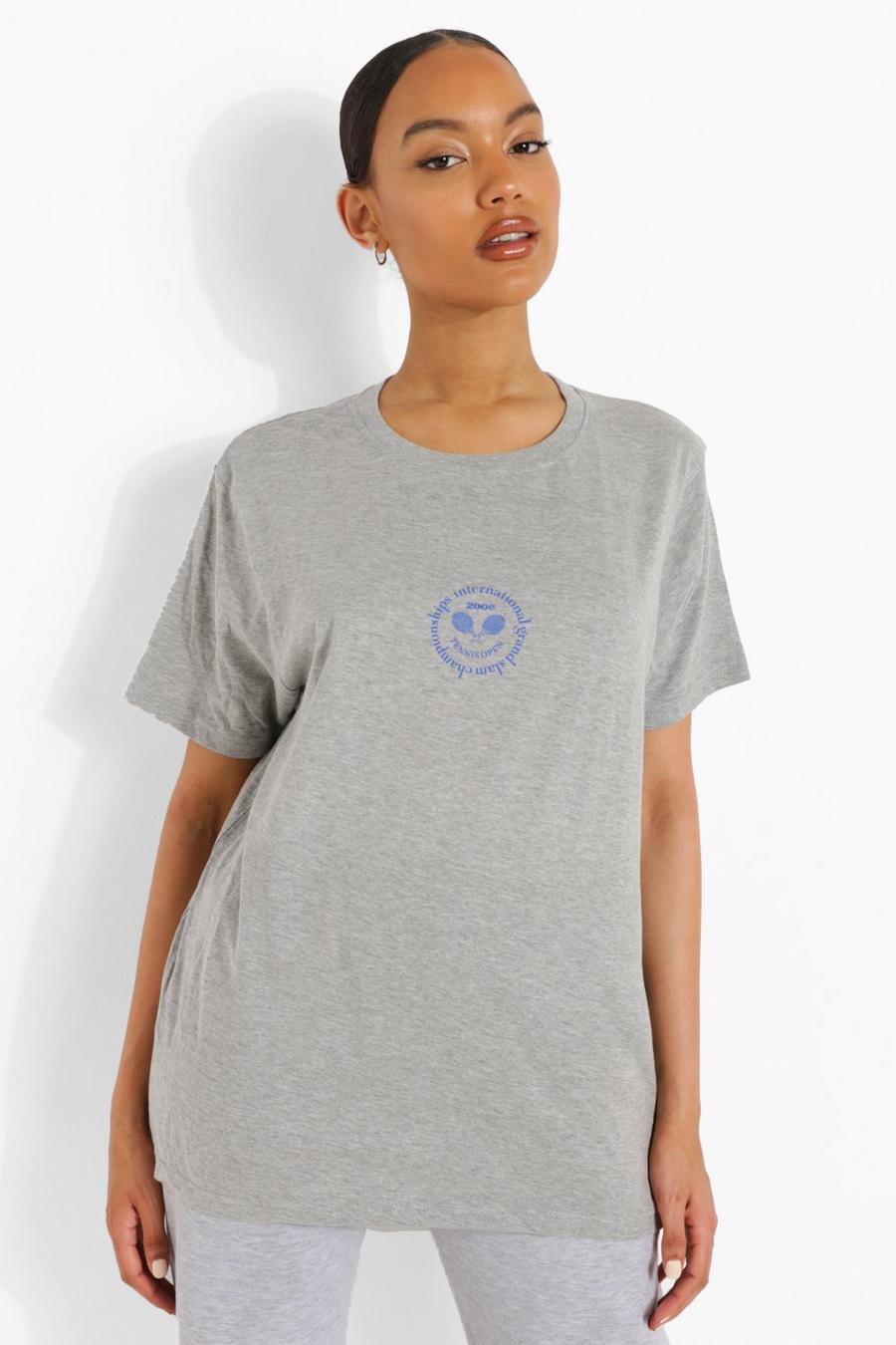 Grey marl Tennis Printed Oversized T-shirt image number 1