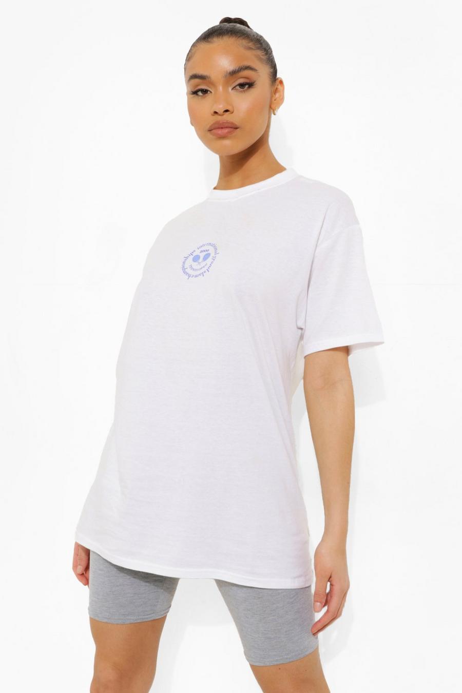 Camiseta ancha con estampado de tenis, Blanco image number 1