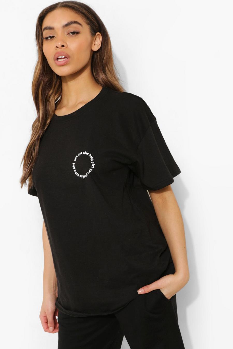 Oversize T-Shirt mit Print-Tasche, Black image number 1
